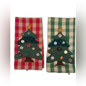Vtg Set of 2 1990's Fun Creations Christmas Plaid Dishtowel Plaid Buttons
